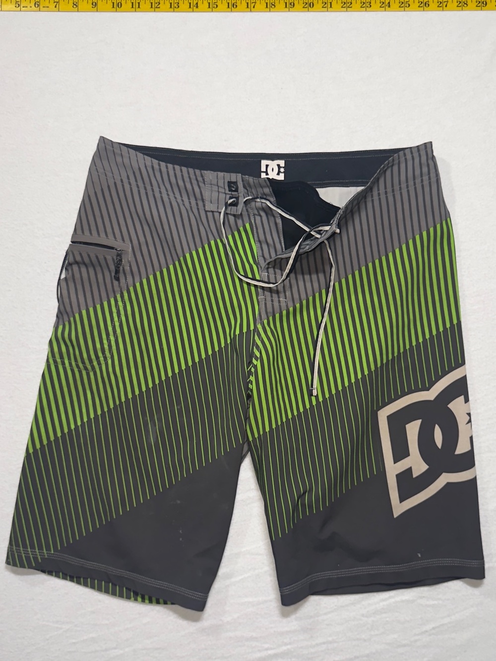 Y2K DC Men's Gray & Green Striped Swim Boardshorts